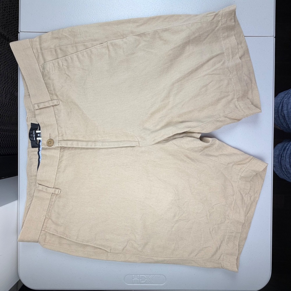 Black Saks Fifth Avenue Mens Tan Cotton Linen Blend Chino Shorts Size 36